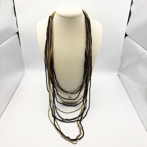 Multistrand Layered Boho Goth Steampunk Seed Bead Gold Tone Box Chain Necklace